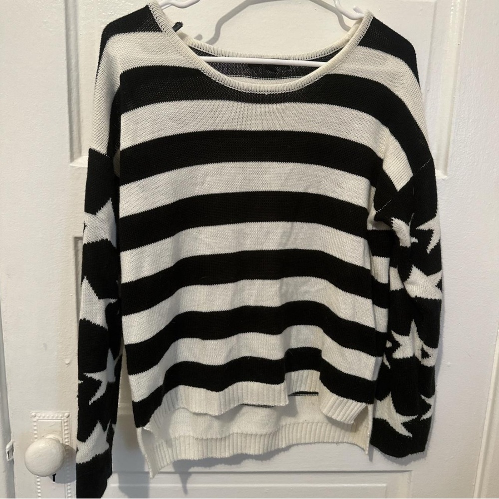 Black and White Striped Women's Sweater - Picture 3 of 4